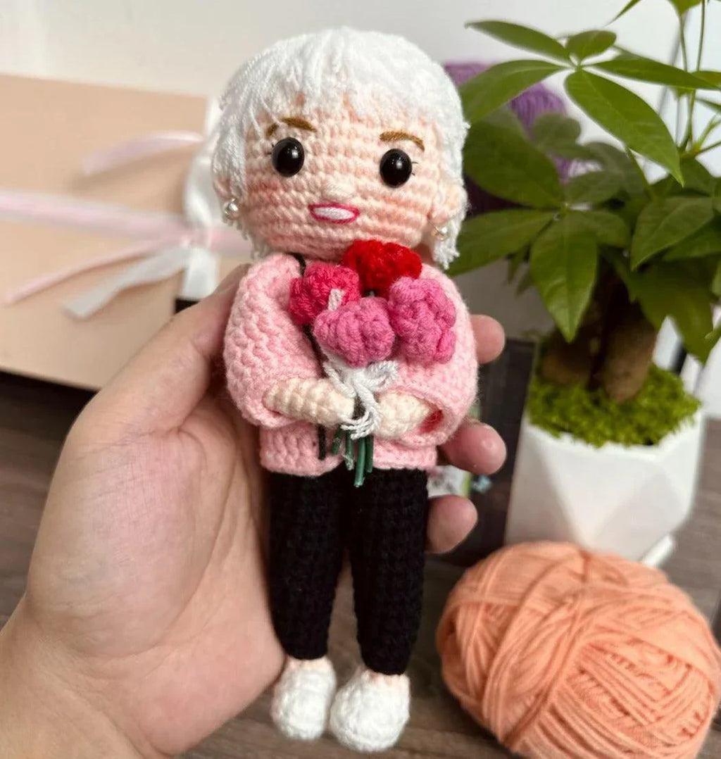 Personalized Memorial Crochet Doll with Photo Card "Those We Love Don't Go Away"