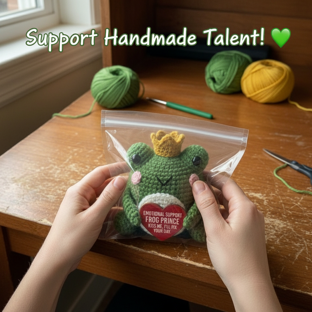 Emotional Support Frog Prince Crochet Doll, Amigurumi Plush, Valentine's Day Gift Idea