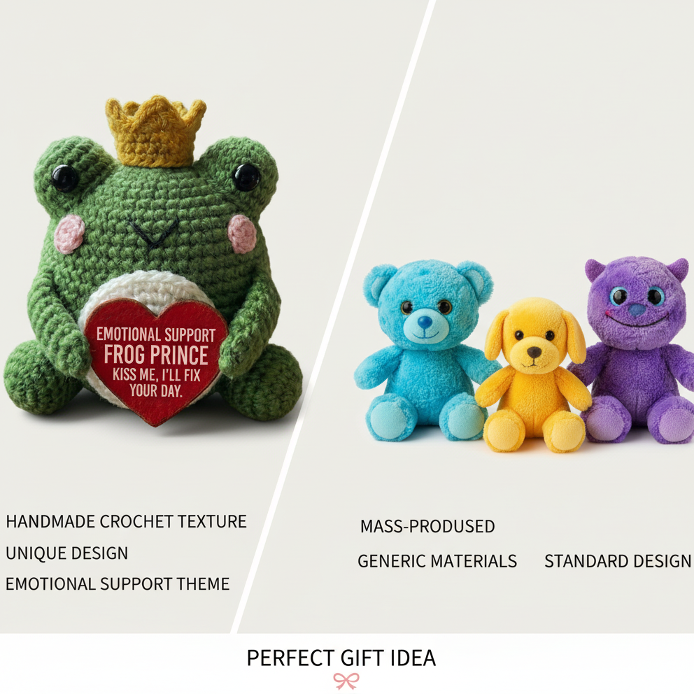 Emotional Support Frog Prince Crochet Doll, Amigurumi Plush, Valentine's Day Gift Idea