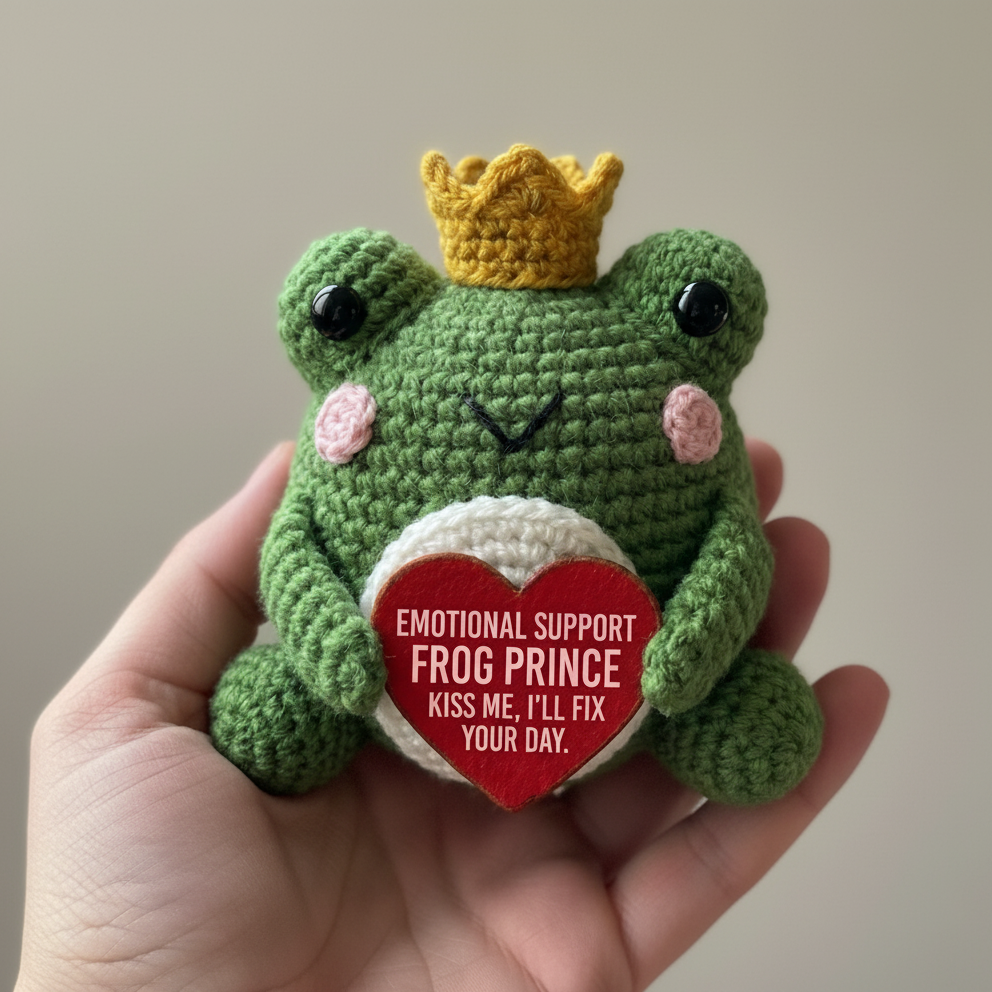 Emotional Support Frog Prince Crochet Doll, Amigurumi Plush, Valentine's Day Gift Idea