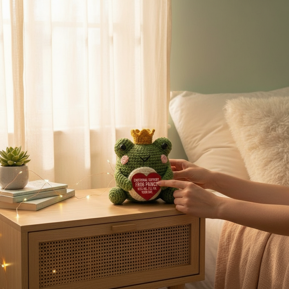 Emotional Support Frog Prince Crochet Doll, Amigurumi Plush, Valentine's Day Gift Idea