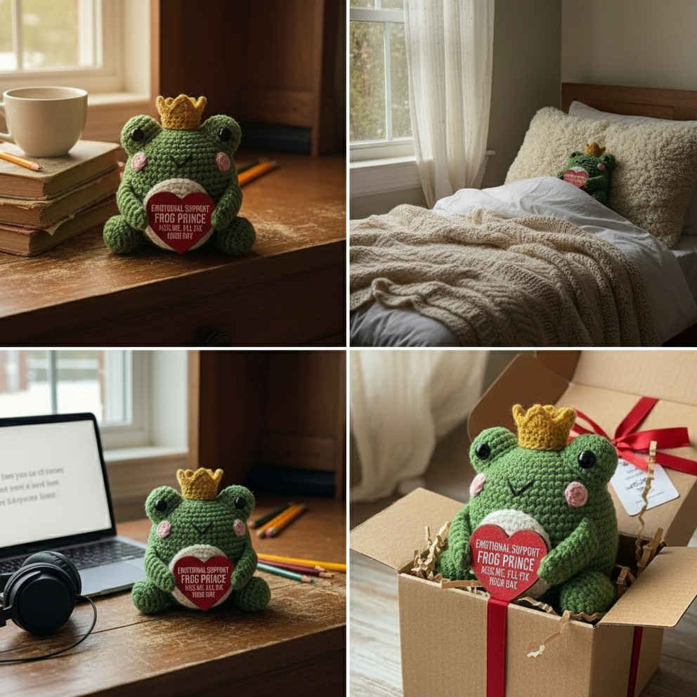 Emotional Support Frog Prince Crochet Doll, Amigurumi Plush, Valentine's Day Gift Idea