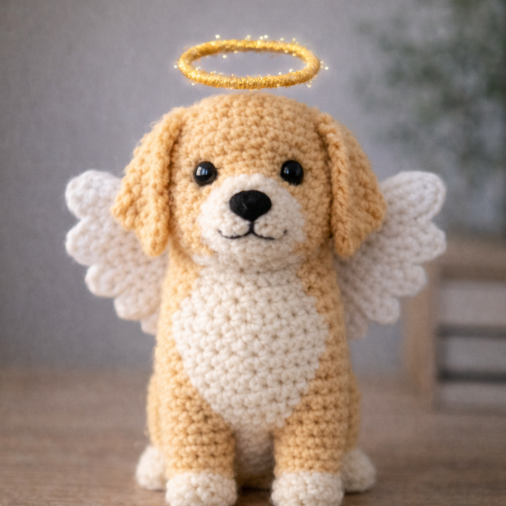Dog Memorial Gifts - Handmade Crochet Dog Doll & Personalized Memorial Frame with Collar