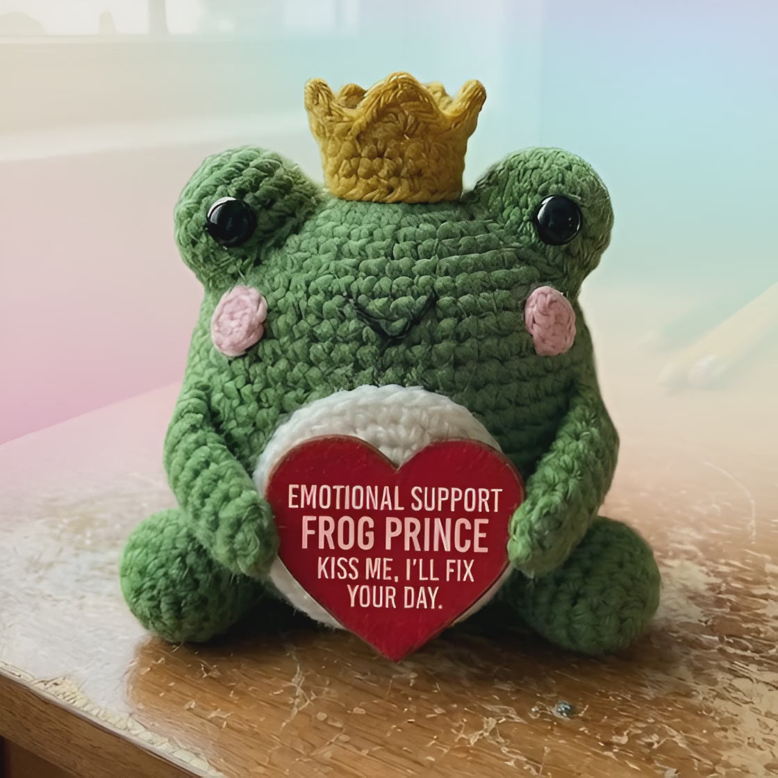 Emotional Support Frog Prince Crochet Doll, Amigurumi Plush, Valentine's Day Gift Idea